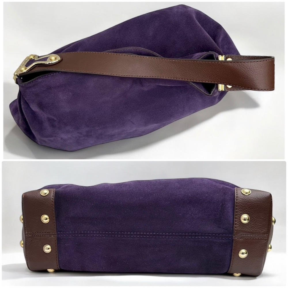 Michael Kors Joplin Suede Leather Purple Iris Hobo Purse Large Shoulder Bag - Picture 5 of 7